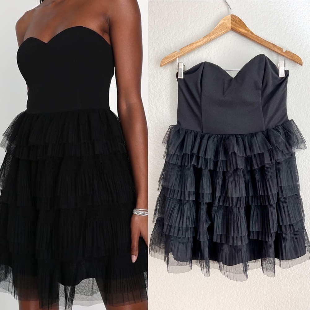 Fabulous Thoughts Black Tulle Strapless Tiered Mini Dress